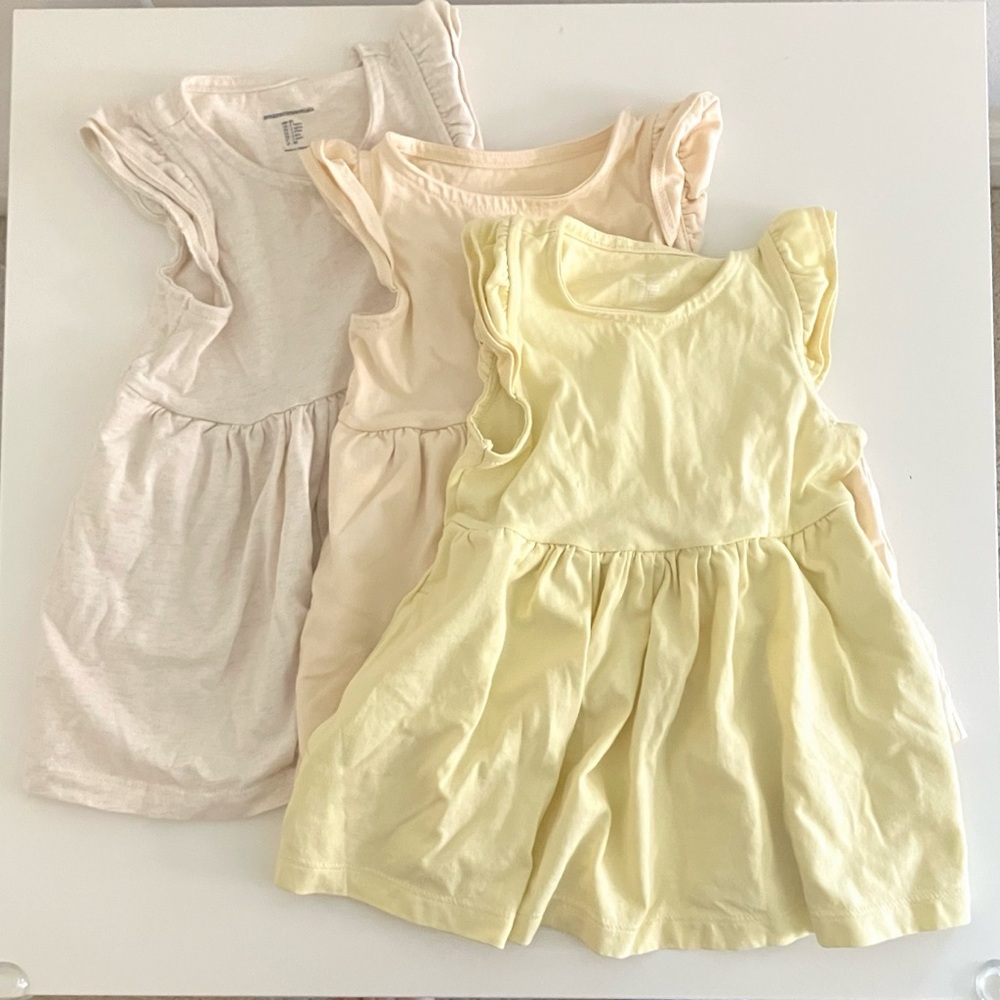 Amazon Essentials Toddler Ruffles cotton Jersey Dresses, set of 3